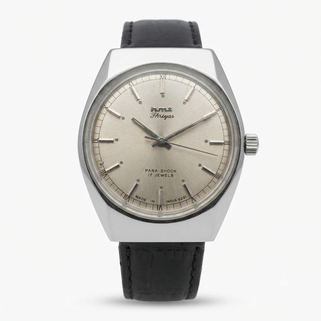 Vintage Original HMT Shreyas Hand Winding 17 Jewels Silver Face Men's Wrist Watch HM142