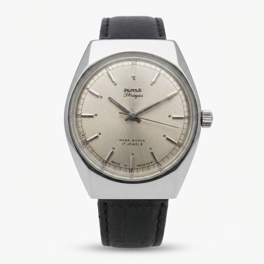 Vintage Original HMT Shreyas Hand Winding 17 Jewels Silver Face Men's Wrist Watch HM142