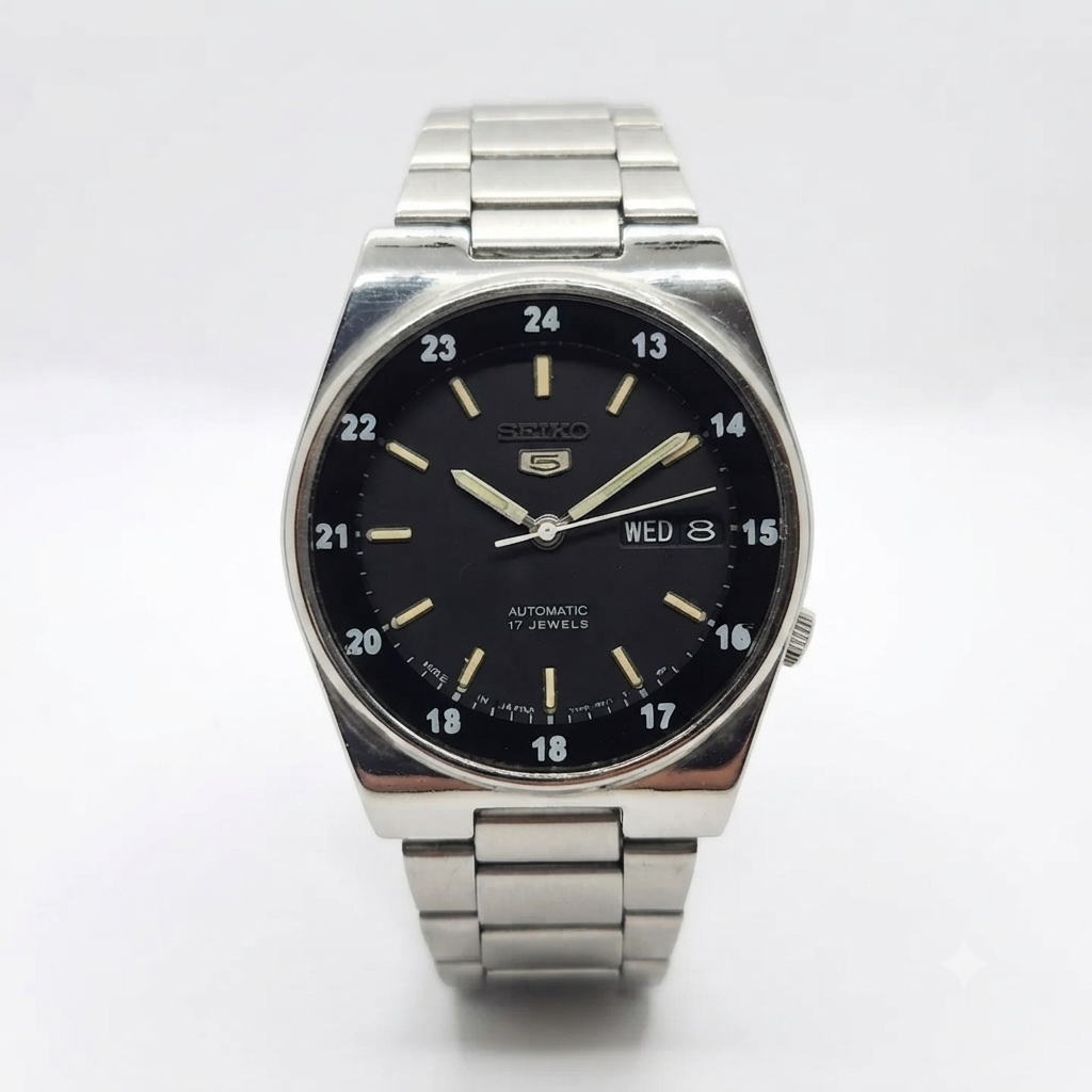Vintage 1979 Original Seiko 5 Automatic 7009-3161 Black Face 17 Jewels Day-Date Japanese Men's Wrist Watch SA31