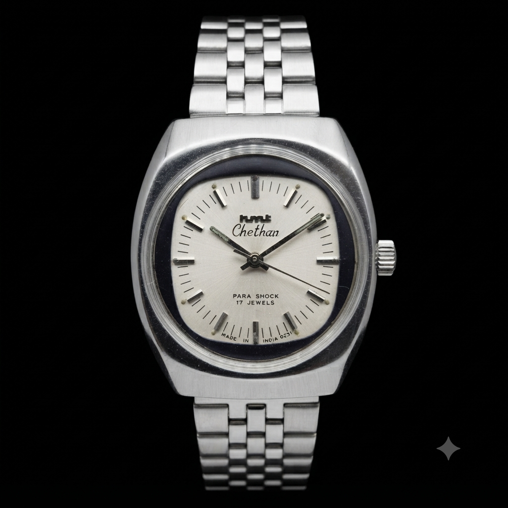 Vintage Original HMT Chethan Hand Winding 17 Jewels Silver Face Men's Wrist Watch HM82