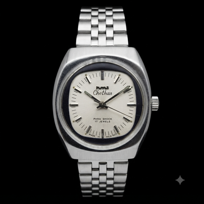 Vintage Original HMT Chethan Hand Winding 17 Jewels Silver Face Men's Wrist Watch HM82