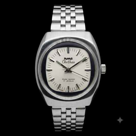 Vintage Original HMT Chethan Hand Winding 17 Jewels Silver Face Men's Wrist Watch HM82