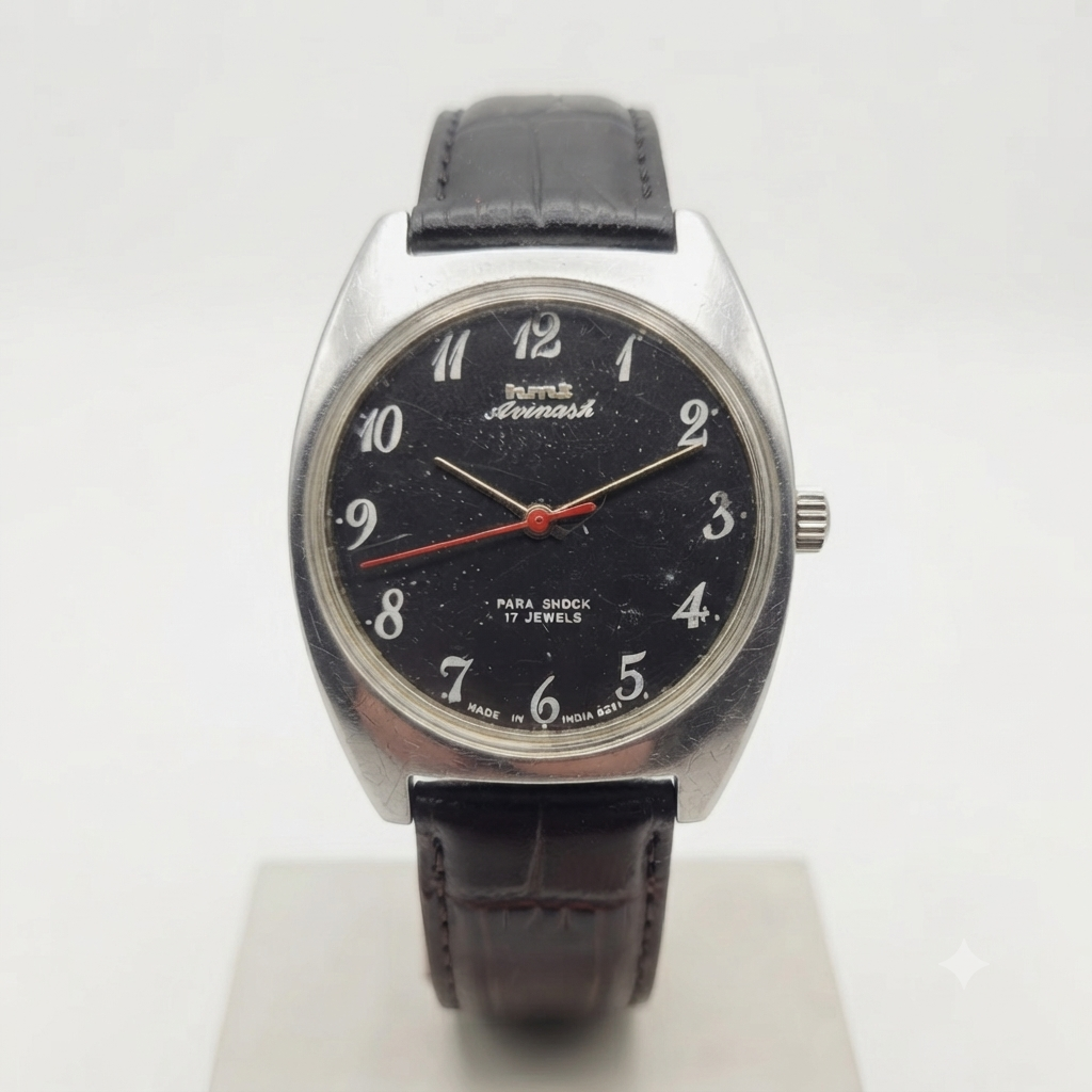 Vintage Original HMT Avinash Hand Winding 17 Jewels Black Face Men's Wrist Watch HM100