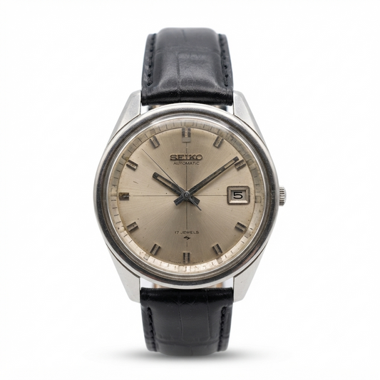 Vintage 1980 Original Seiko 5 Automatic 7005-8060 Silver face 17 Jewels Date Japanese Men's Wrist Watch OG100