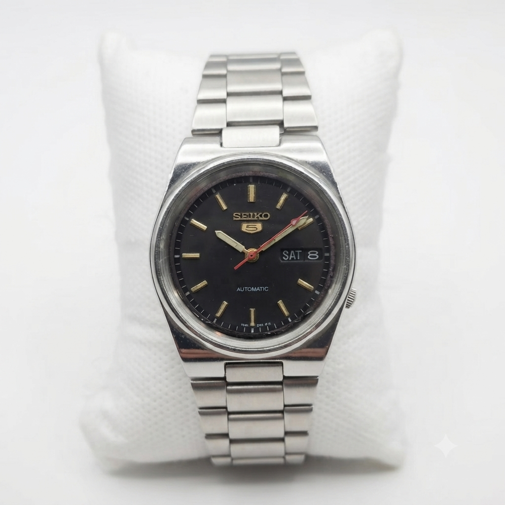 Vintage 1996 Original Seiko 5 Automatic 7s26-3130 Black Face 21 Jewels Day-Date Japanese Men's Wrist Watch VS12