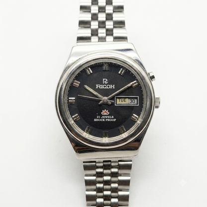 Vintage Ricoh R31 Black Face Automatic 21 Jewels Jubliee Bracelet Men's Wrist Watch R36