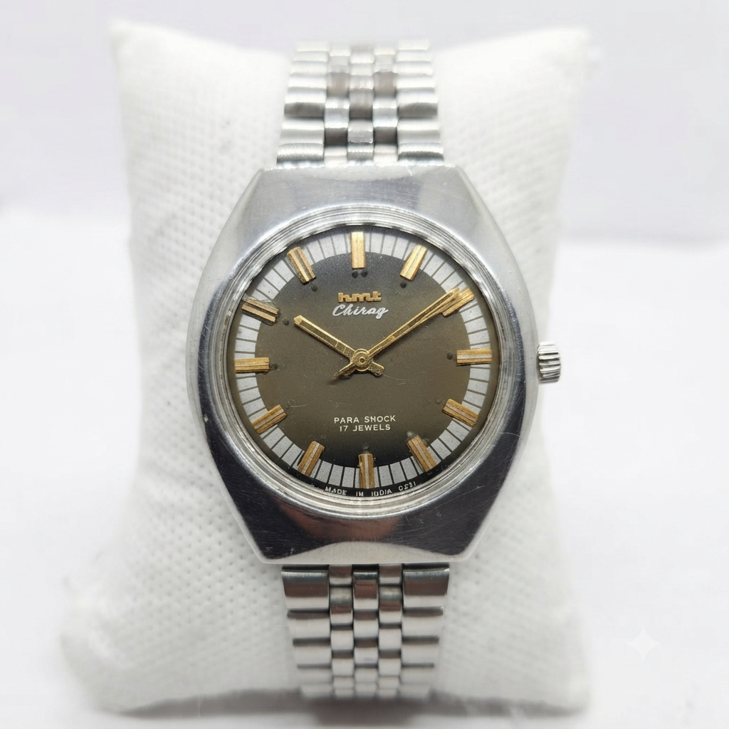 Vintage Original HMT Chirag Hand Winding 17 Jewels Brown Face Men's Wrist Watch HM38