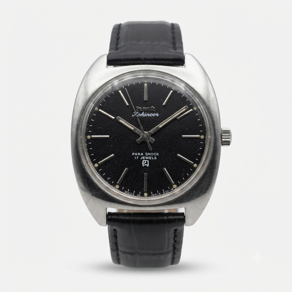 Vintage Original HMT Kohinoor Hand Winding 17 Jewels Black Face Men's Wrist Watch HM92