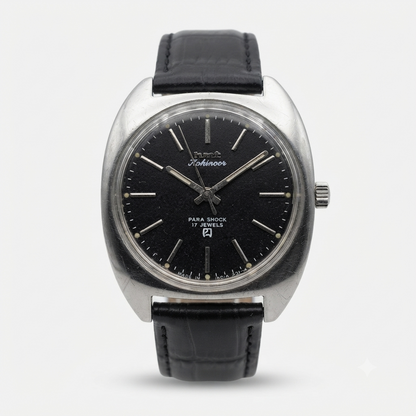 Vintage Original HMT Kohinoor Hand Winding 17 Jewels Black Face Men's Wrist Watch HM92