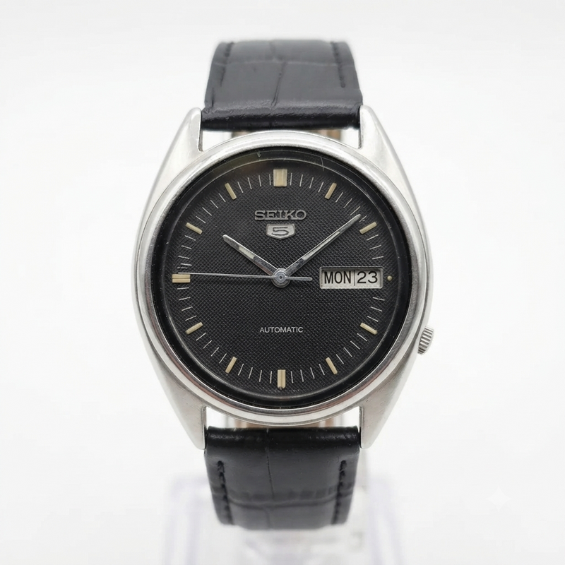Vintage 1984 Original Seiko 5 Automatic 7009-3041 black face 17 Jewels Day-Date Japanese Men's Wrist Watch OG45