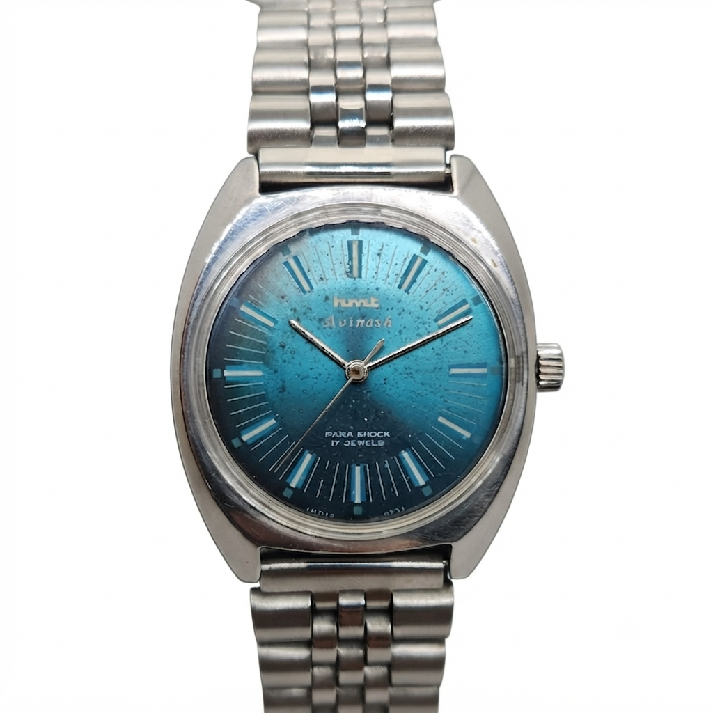 Vintage Original HMT Avinash Hand Winding 17 Jewels Blue Face Men's Wrist Watch OG302