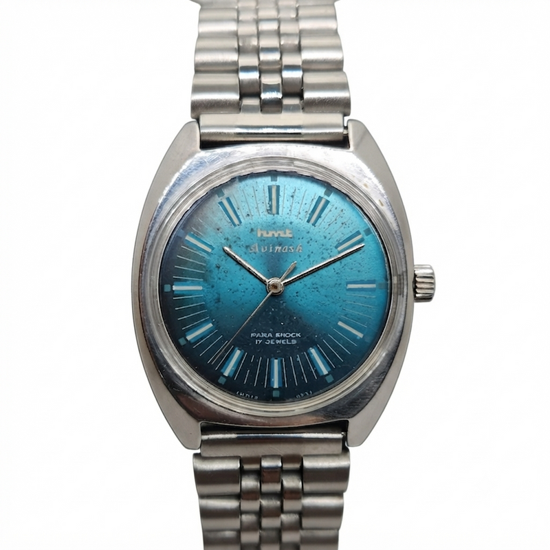 Vintage Original HMT Avinash Hand Winding 17 Jewels Blue Face Men's Wrist Watch OG302