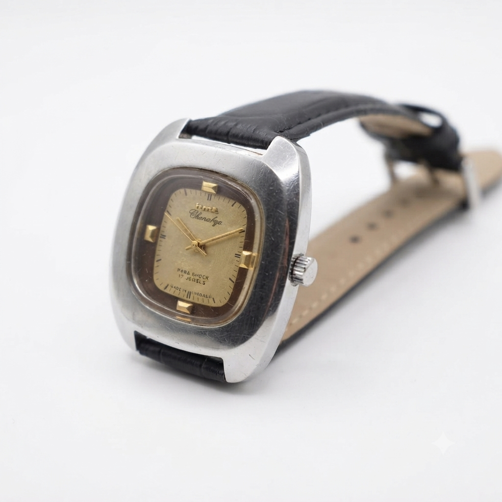Vintage Original HMT Chanakya Hand Winding 17 Jewels Gold Face Men's Wrist Watch HM153