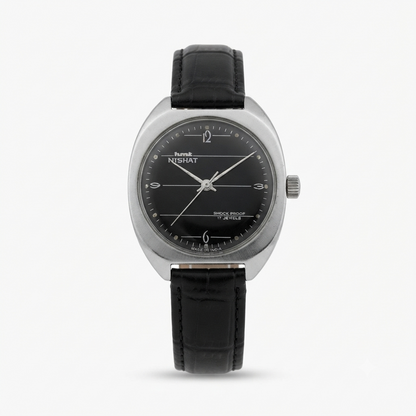 Vintage Original HMT Nishat Hand Winding 17 Jewels Black Face Men's Wrist Watch HM152