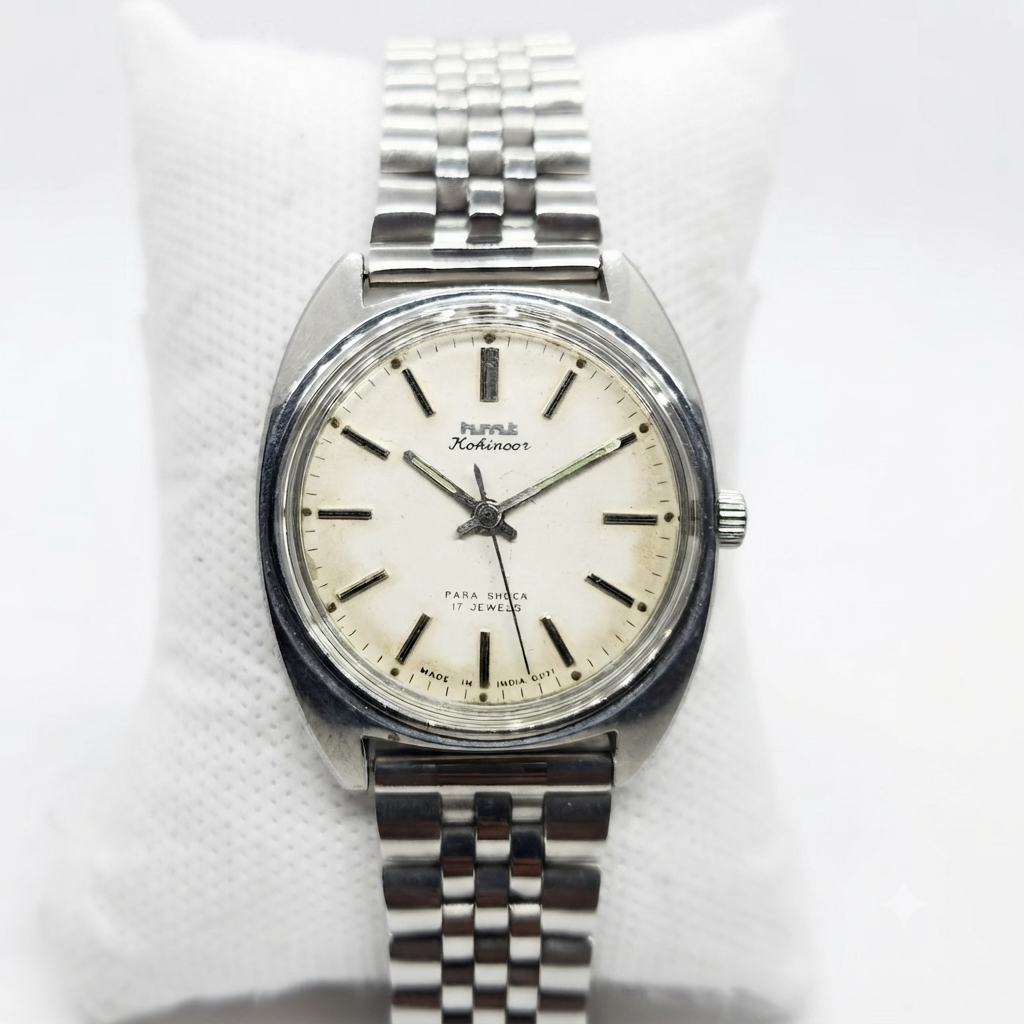 Vintage Original HMT Kohinoor Hand Winding 17 Jewels Off white Face Men's Wrist Watch HM37