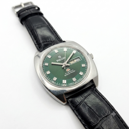 Vintage Ricoh R31 Automatic Green Face New Strap 21 Jewels Day-Date Men's Wrist Watch R28