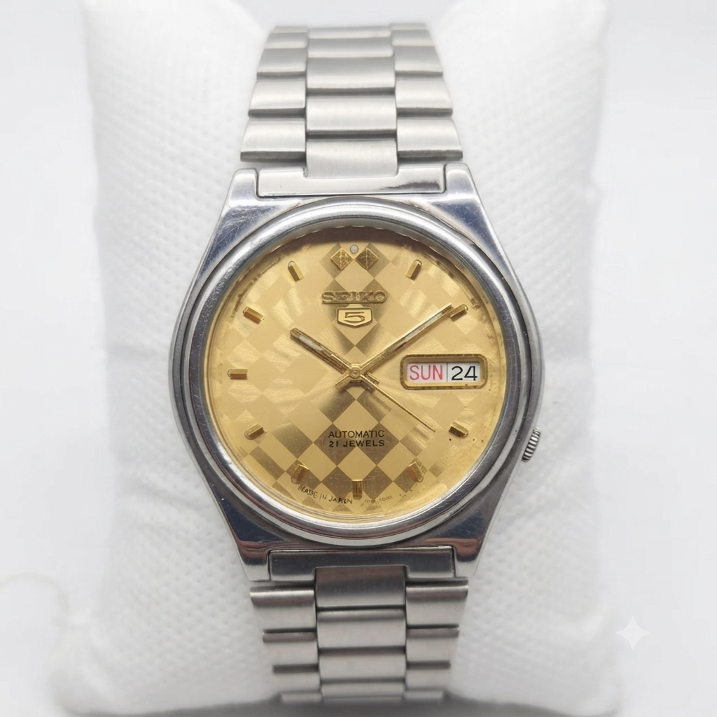 Vintage 1999 Original Seiko 5 Automatic 7s26-3170 Gold Face 21 Jewels Day-Date Japanese Men's Wrist Watch VS11