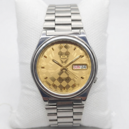 Vintage 1999 Original Seiko 5 Automatic 7s26-3170 Gold Face 21 Jewels Day-Date Japanese Men's Wrist Watch VS11