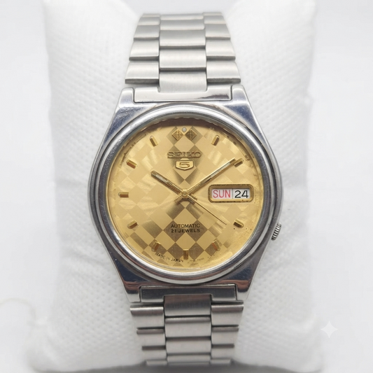 Vintage 1999 Original Seiko 5 Automatic 7s26-3170 Gold Face 21 Jewels Day-Date Japanese Men's Wrist Watch VS11