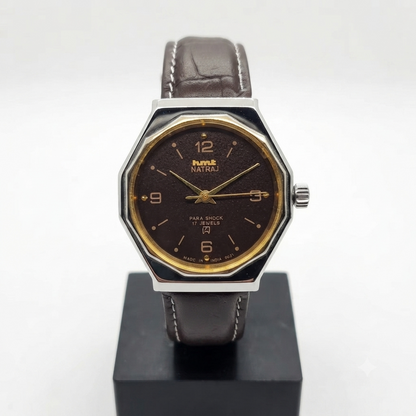 Vintage Original HMT Natraj Hand Winding 17 Jewels Brown Face Men's Wrist Watch HM31
