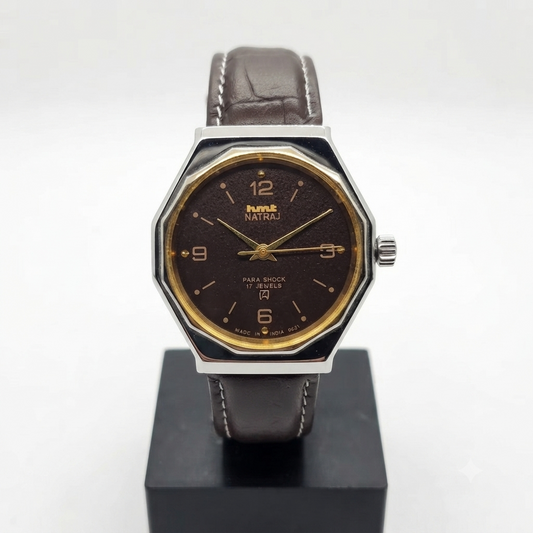 Vintage Original HMT Natraj Hand Winding 17 Jewels Brown Face Men's Wrist Watch HM31