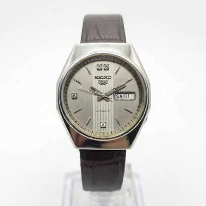 Vintage 1982 Original Seiko 5 Automatic 6309-720B Silver Face 17 Jewels Day-Date Japanese Men's Wrist Watch OG282