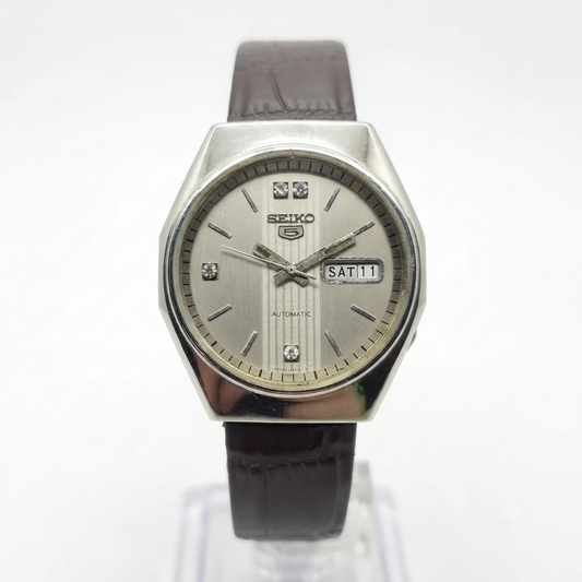 Vintage 1982 Original Seiko 5 Automatic 6309-720B Silver Face 17 Jewels Day-Date Japanese Men's Wrist Watch OG282