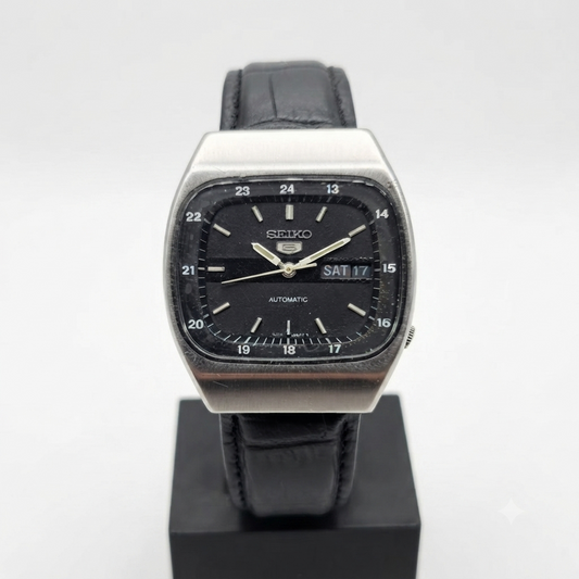 Vintage 1983 Original Seiko 5 Automatic 6309-523A Black Face 17 Jewels Day-Date Japanese Men's Wrist Watch VS18