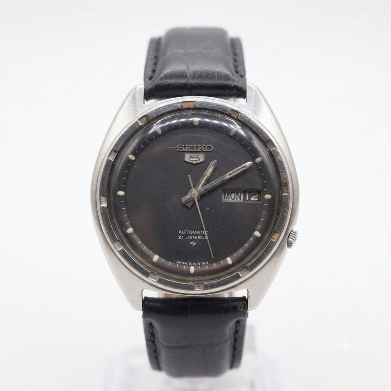 Vintage 1977 Original Seiko 5 Automatic 7019-8080 Black Face 21 Jewels Day-Date Japanese Men's Wrist Watch OG35