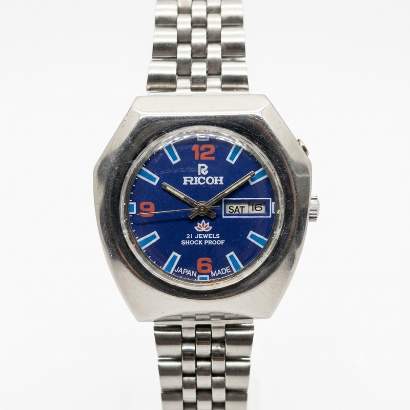 Vintage Ricoh R31 Blue Face Automatic 21 Jewels Jubliee Bracelet Men's Wrist Watch R30