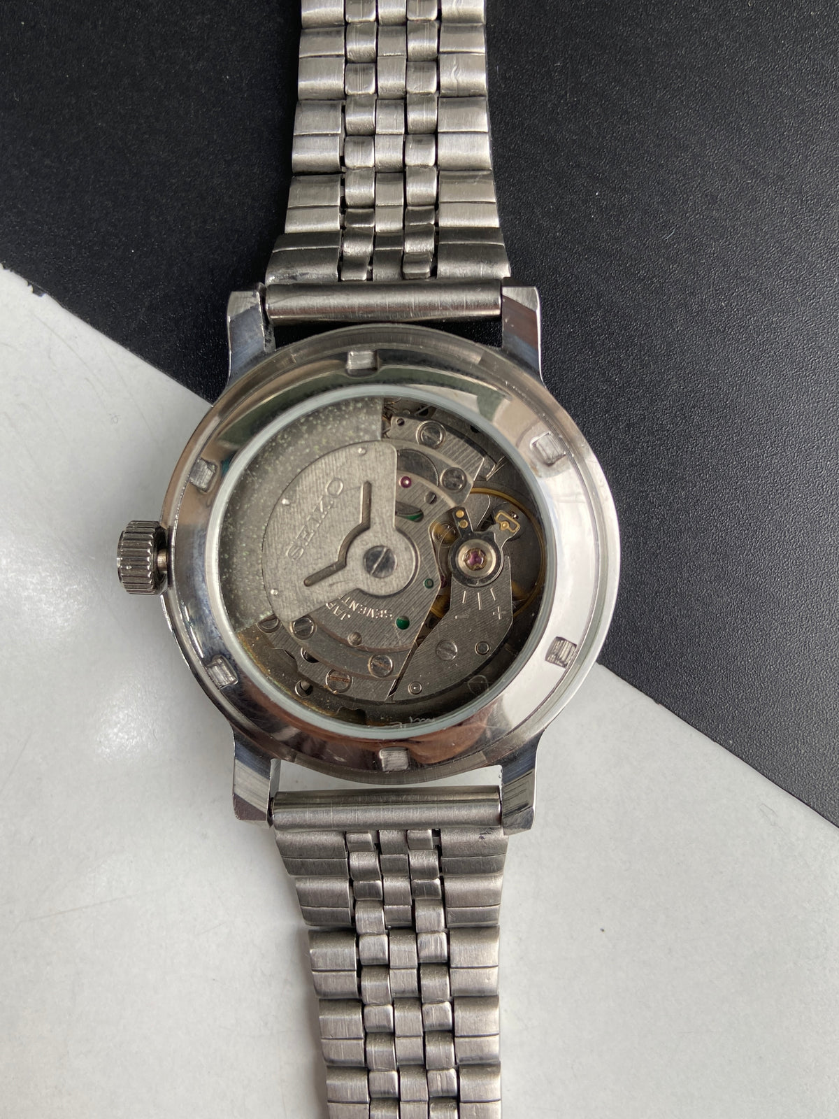 Vintage Mod Seiko 5 Automatic 6309A 17 Jewels Japan Men's Day-Date White Face Wrist Watch E46