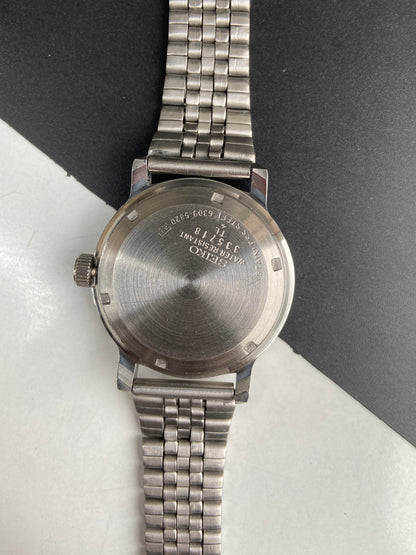 Vintage Mod Seiko 5 Automatic 6309A 17 Jewels Japan Men's Day-Date White Face Wrist Watch E46