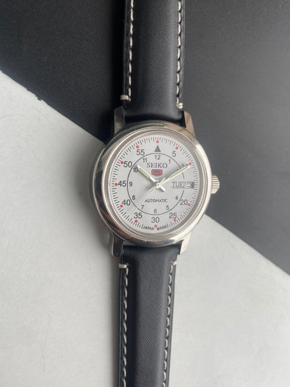 Vintage Mod Seiko 5 Automatic 6309A 17 Jewels Japan Men's Day-Date White Face Wrist Watch E47