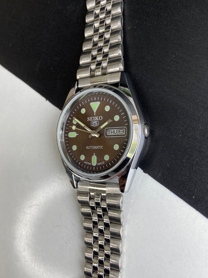 Vintage Mod Seiko 5 Automatic 6309A 17 Jewels Japan Men's Day-Date Brown Face Wrist Watch E50