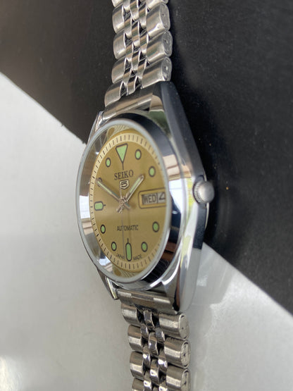 Vintage Mod Seiko 5 Automatic 6309A 17 Jewels Japan Men's Day-Date Yellow Face Wrist Watch E52