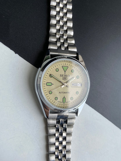 Vintage Mod Seiko 5 Automatic 6309A 17 Jewels Japan Men's Day-Date Yellow Face Wrist Watch E52