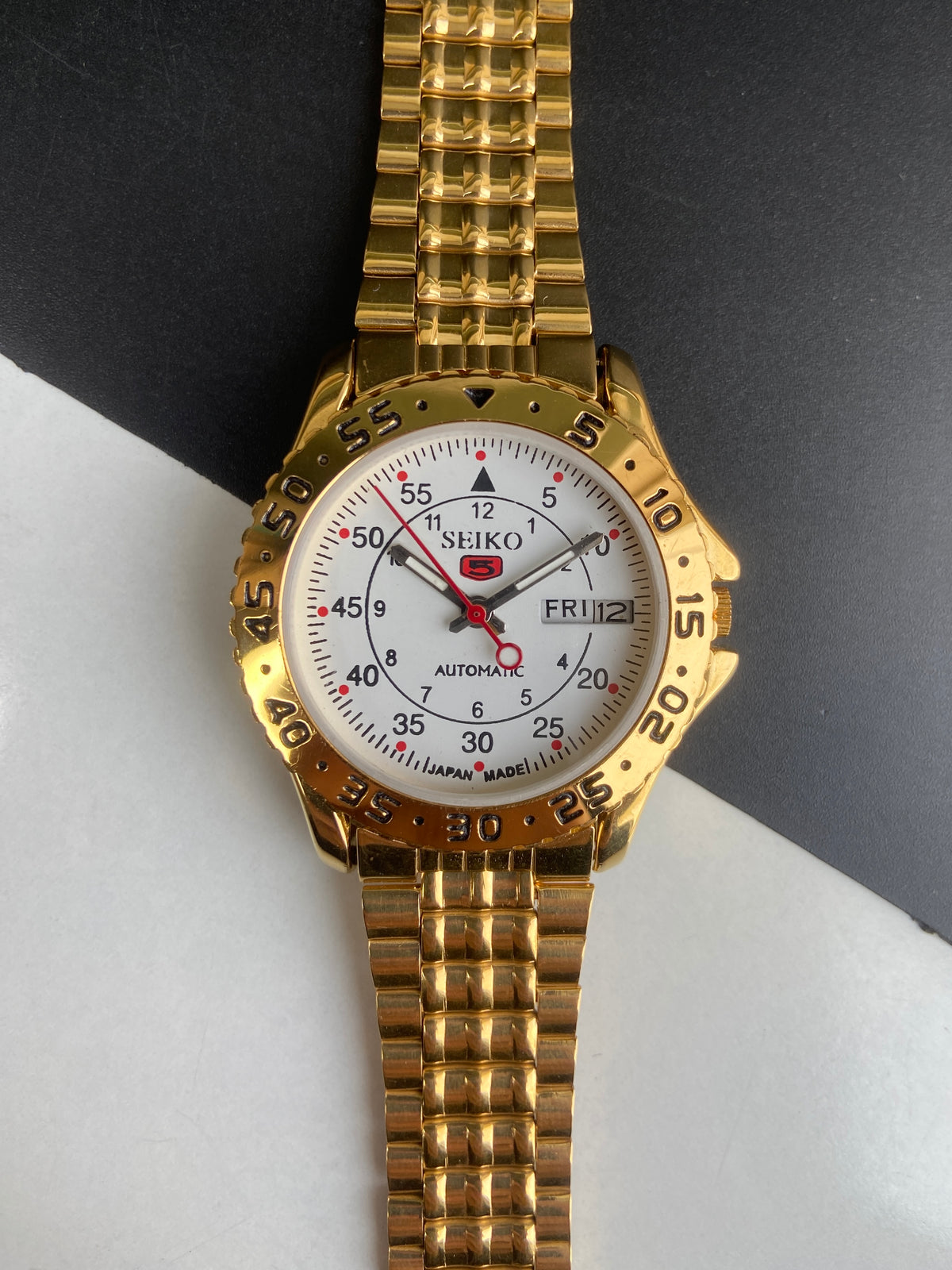 Vintage MOD Seiko 5 Automatic 17 Jewels Cal. 6309 White Face Fix Bezel Gold Plated  Men's Wrist Watch E69
