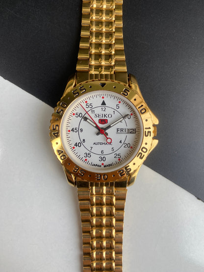 Vintage Seiko 5 Automatic 17 Jewels Cal. 6309 White Face Fix Bezel Gold Plated  Men's Wrist Watch E69