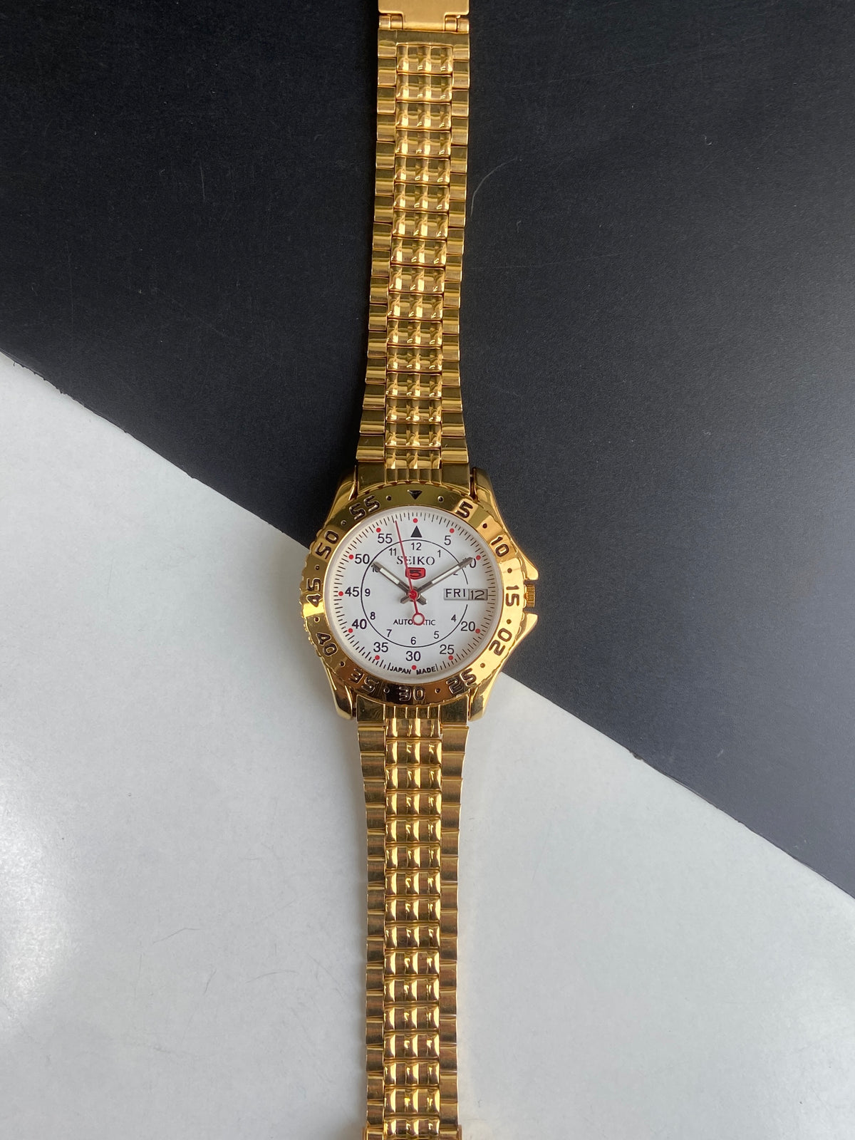 Vintage MOD Seiko 5 Automatic 17 Jewels Cal. 6309 White Face Fix Bezel Gold Plated  Men's Wrist Watch E69