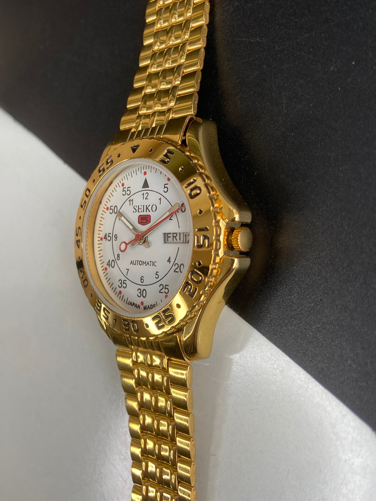 Vintage MOD Seiko 5 Automatic 17 Jewels Cal. 6309 White Face Fix Bezel Gold Plated  Men's Wrist Watch E69