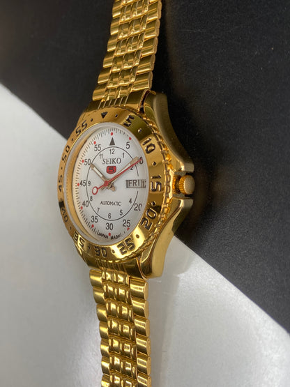 Vintage Seiko 5 Automatic 17 Jewels Cal. 6309 White Face Fix Bezel Gold Plated  Men's Wrist Watch E69