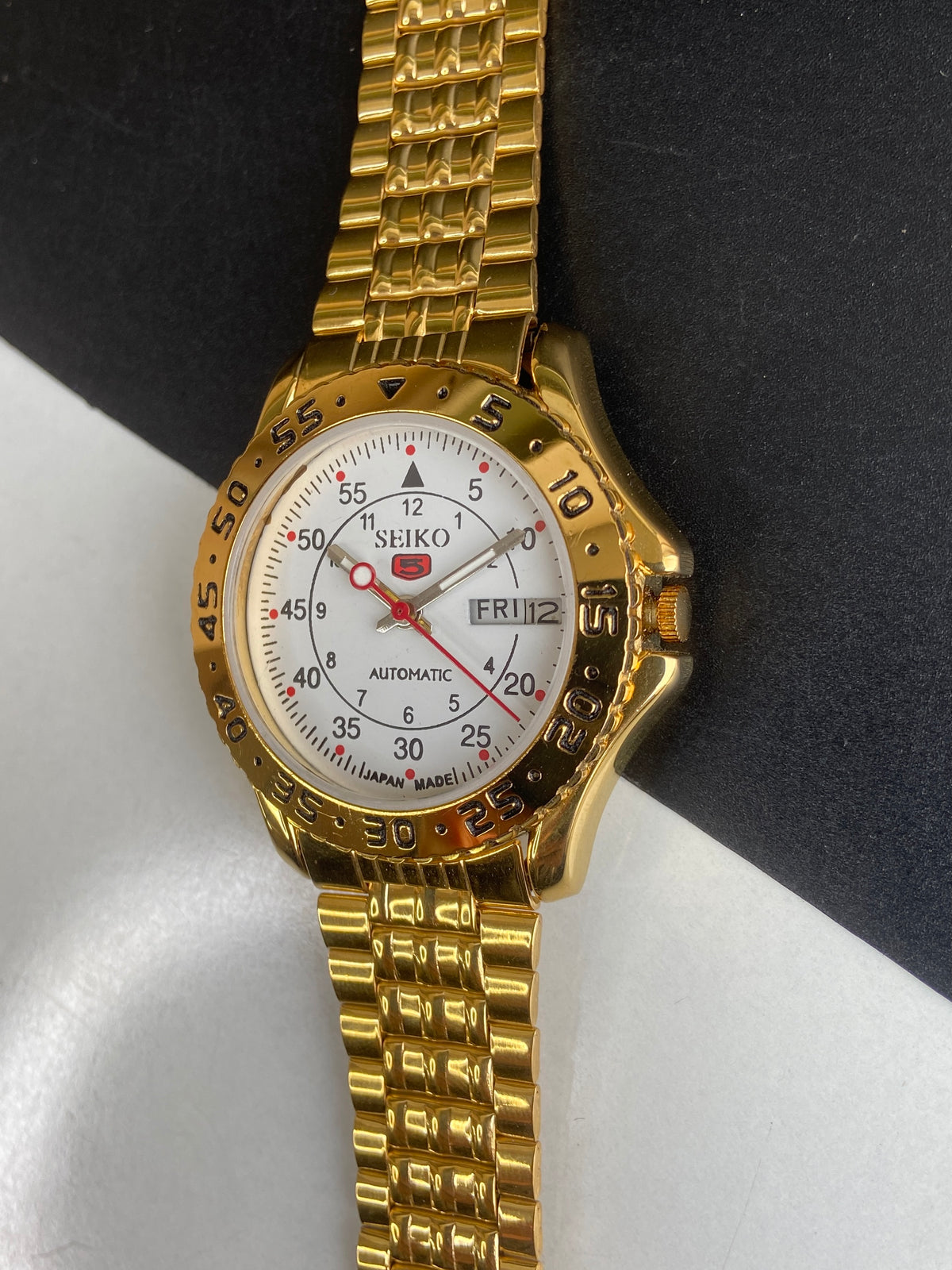 Vintage MOD Seiko 5 Automatic 17 Jewels Cal. 6309 White Face Fix Bezel Gold Plated  Men's Wrist Watch E69