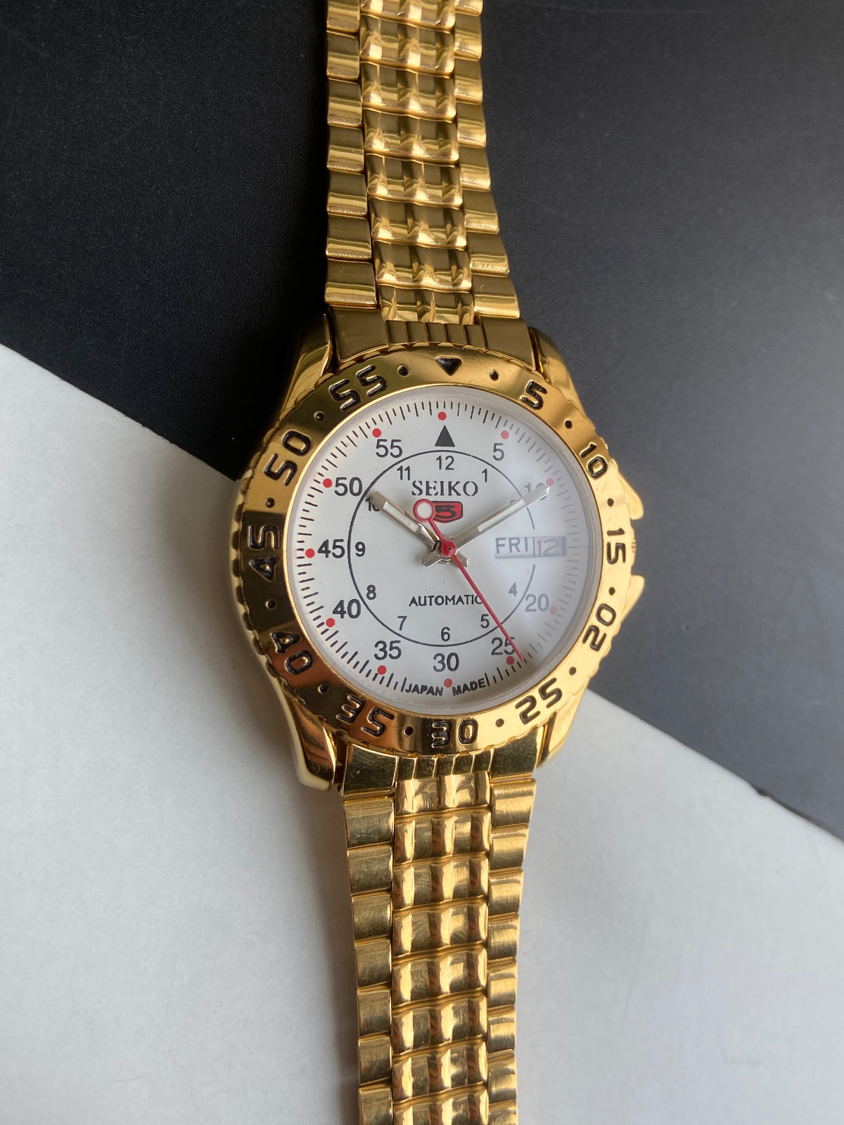 Vintage MOD Seiko 5 Automatic 17 Jewels Cal. 6309 White Face Fix Bezel Gold Plated  Men's Wrist Watch E69