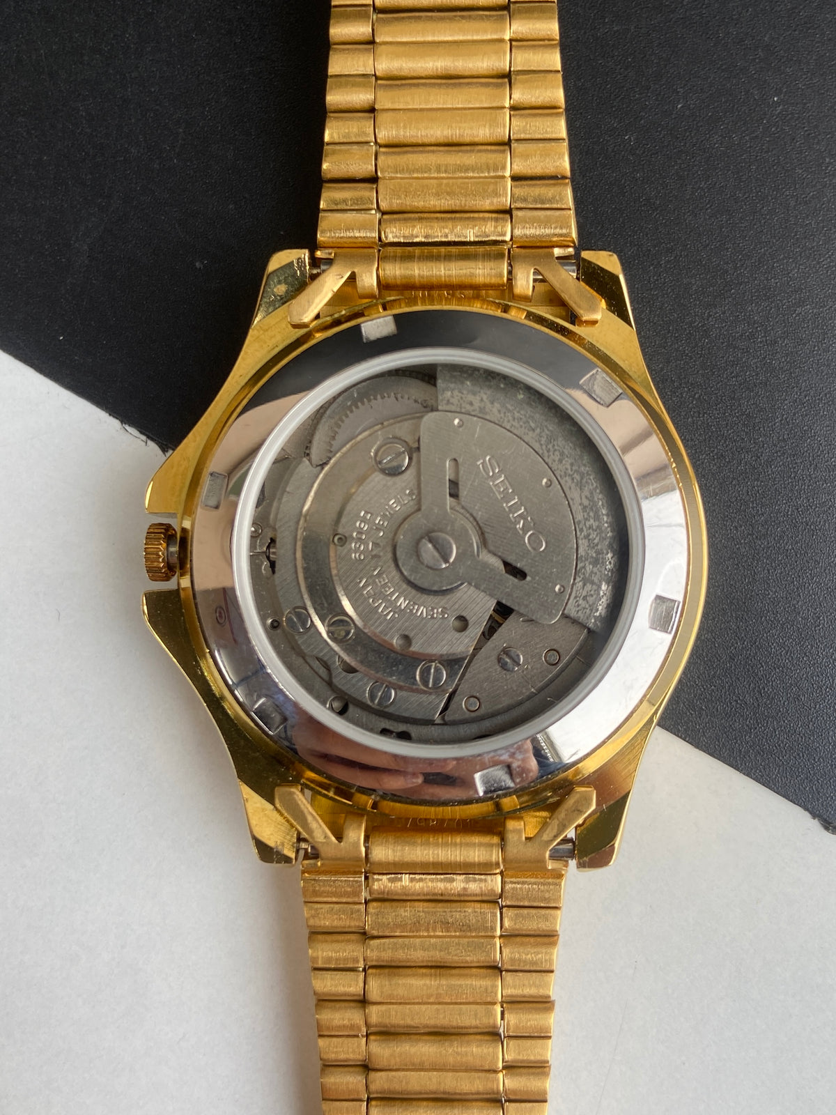 Vintage MOD Seiko 5 Automatic 17 Jewels Cal. 6309 White Face Fix Bezel Gold Plated  Men's Wrist Watch E69