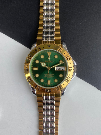 Vintage Mod Seiko Automatic 17 Jewels Cal. 6309 Green Face Fix Bezel Two Tone Men's Wrist Watch E68