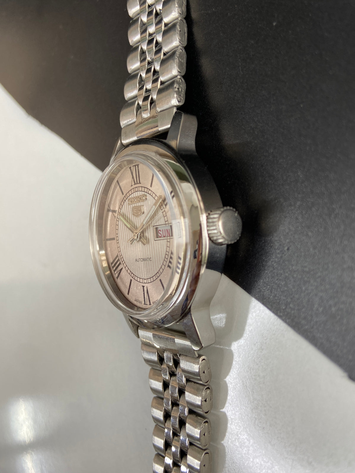 Vintage Mod Seiko 5 Automatic 6309A 17 Jewels Japan Men's Day-Date Silver Face Wrist Watch E71