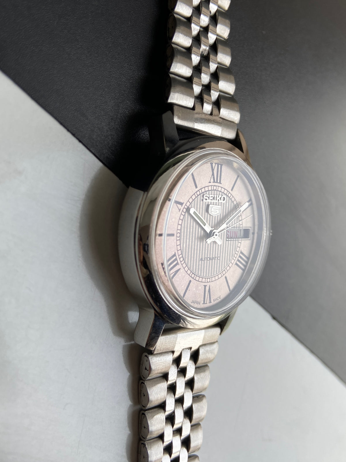 Vintage Mod Seiko 5 Automatic 6309A 17 Jewels Japan Men's Day-Date Silver Face Wrist Watch E71