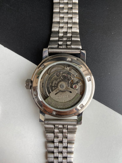 Vintage Mod Seiko 5 Automatic 6309A 17 Jewels Japan Men's Day-Date Silver Face Wrist Watch E71