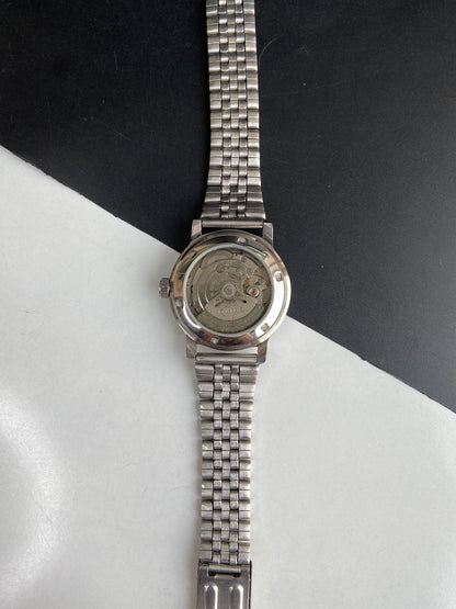 Vintage Mod Seiko 5 Automatic 6309A 17 Jewels Japan Men's Day-Date Silver Face Wrist Watch E71