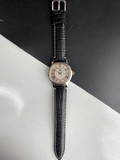Vintage Mod Seiko 5 Automatic 6309A 17 Jewels Japan Men's Day-Date Silver Face Wrist Watch E71